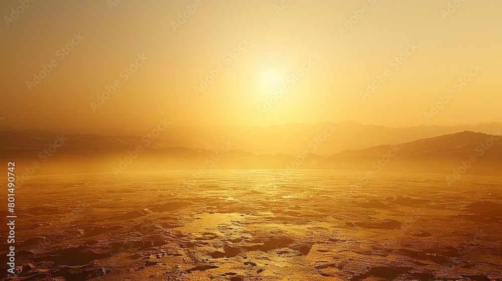 A stunning view of the sunset over rocky desert terrain with majestic mountains in the background A stunning view of the sunset over rocky desert terrain with majestic mountains in the background