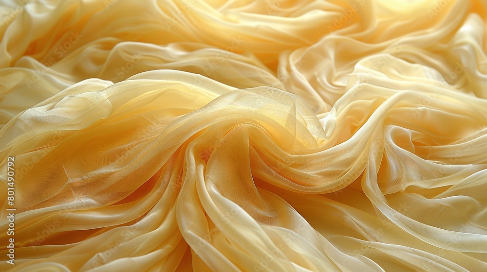 A close-up of yellow fabric with a blurred design at its base A close-up of yellow fabric with a blurred design at its base