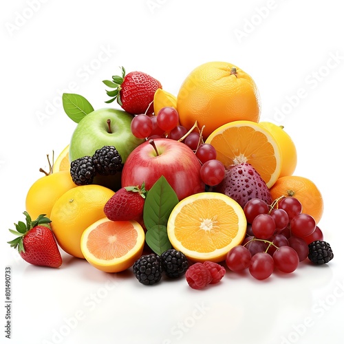 Fruits and berries mix isolated on white background