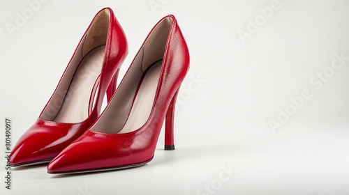 pair of classic red leather womens high heel shoes isolated on white background fashion accessory studio shot