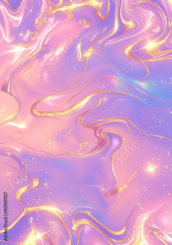 Holographic colorful liquid marble pattern background  gold glitter