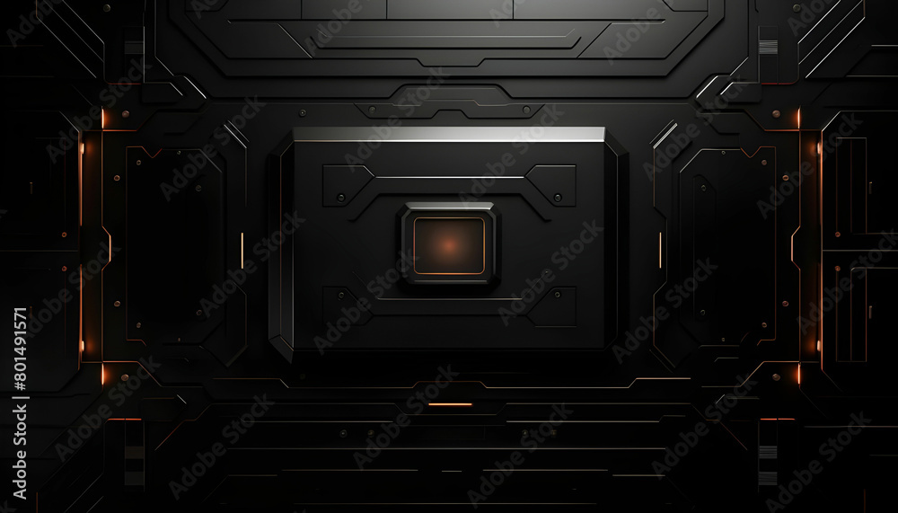 Black, Tech Background with Sci-Fi 3D Panels. Dark, Futuristic style. 3D Render Black, Tech Background with Sci-Fi 3D Panels. Dark, Futuristic style. 3D Render