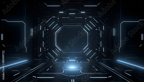Black, Tech Background with Sci-Fi 3D Panels. Dark, Futuristic style. 3D Render