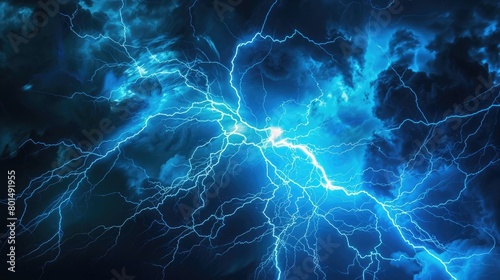 big bright blue neon lightning strike photo