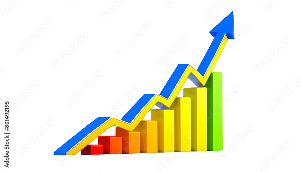 Business graph with blue and yellow arrow Business graph with blue and yellow arrow