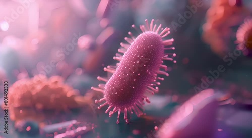 Closeup of diverse microbes viruses bacteria and genetic material in microbiome. Concept Microbiome Diversity, Close-up Microbes, Viruses and Bacteria, Genetic Material, Microscopic World photo