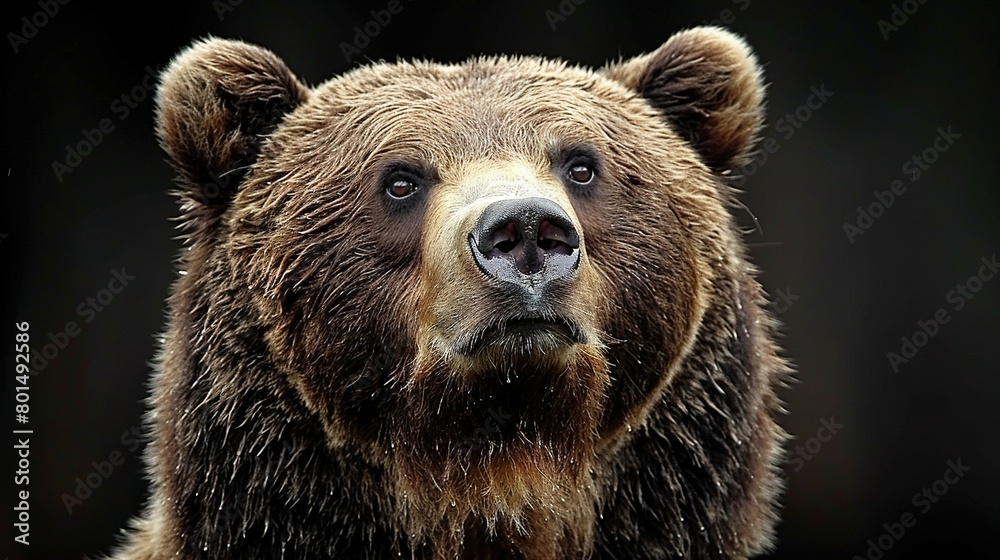 Obraz premium Close-up shot of a brown bear's face with a blurry background