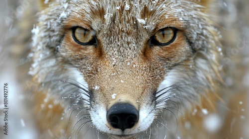  A snowy fox's close-up face, captured in sharp detail