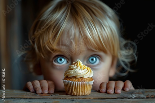  a child's eyes peeking over the edge of a table Grandma's kitchen one single cupcake, beeline eyes for cupcake, toddler wants the cupcake