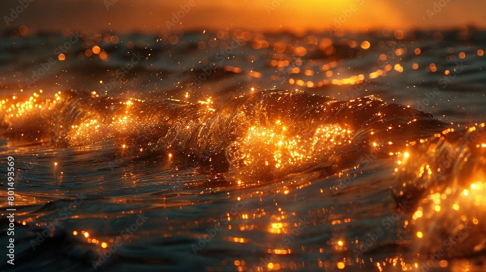 A macroscopic photo of an ocean wave in full sunlight A macroscopic photo of an ocean wave in full sunlight