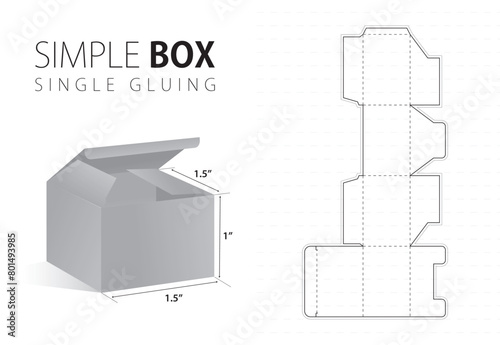 Simple packaging box die cut template with 3d preview black editable blueprint layout