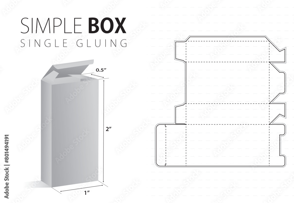 Simple packaging box die cut template with 3d preview black editable blueprint layout Simple packaging box die cut template with 3d preview black editable blueprint layout