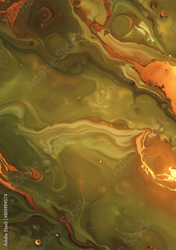 Abstract background featuring olive green marble with burnt sienna swirls and faded gold dust