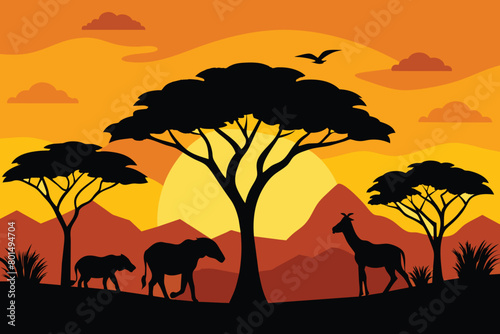 Savanna Landscape Africa Vector Silhouette Vectors design