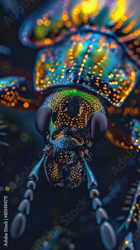 Detailed macro shot of a beetle s glowing abdomen  highlighting the biological mechanisms of bioluminescence.