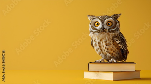 Wallpaper Mural 3D illustration of a scientist owl sitting on a pile of books on a yellow background, banner for college or school education.space for text Torontodigital.ca