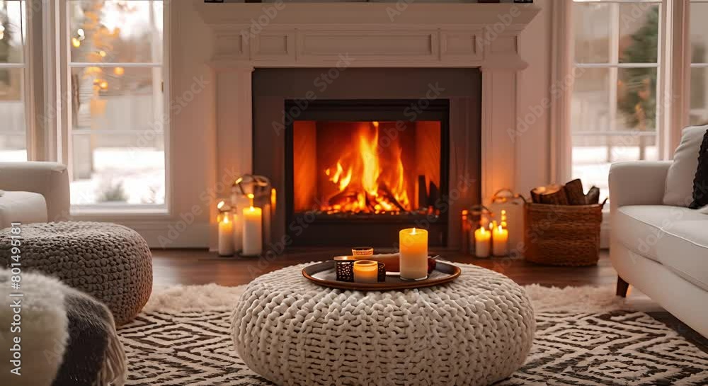 Cozy living room with fireplace comfortable seating and elegant lighting ambiance. Concept Cozy Home Decor, Fireplace Setting, Comfortable Seating, Elegant Lighting, Ambiance Cozy living room with fireplace comfortable seating and elegant lighting ambiance. Concept Cozy Home Decor, Fireplace Setting, Comfortable Seating, Elegant Lighting, Ambiance