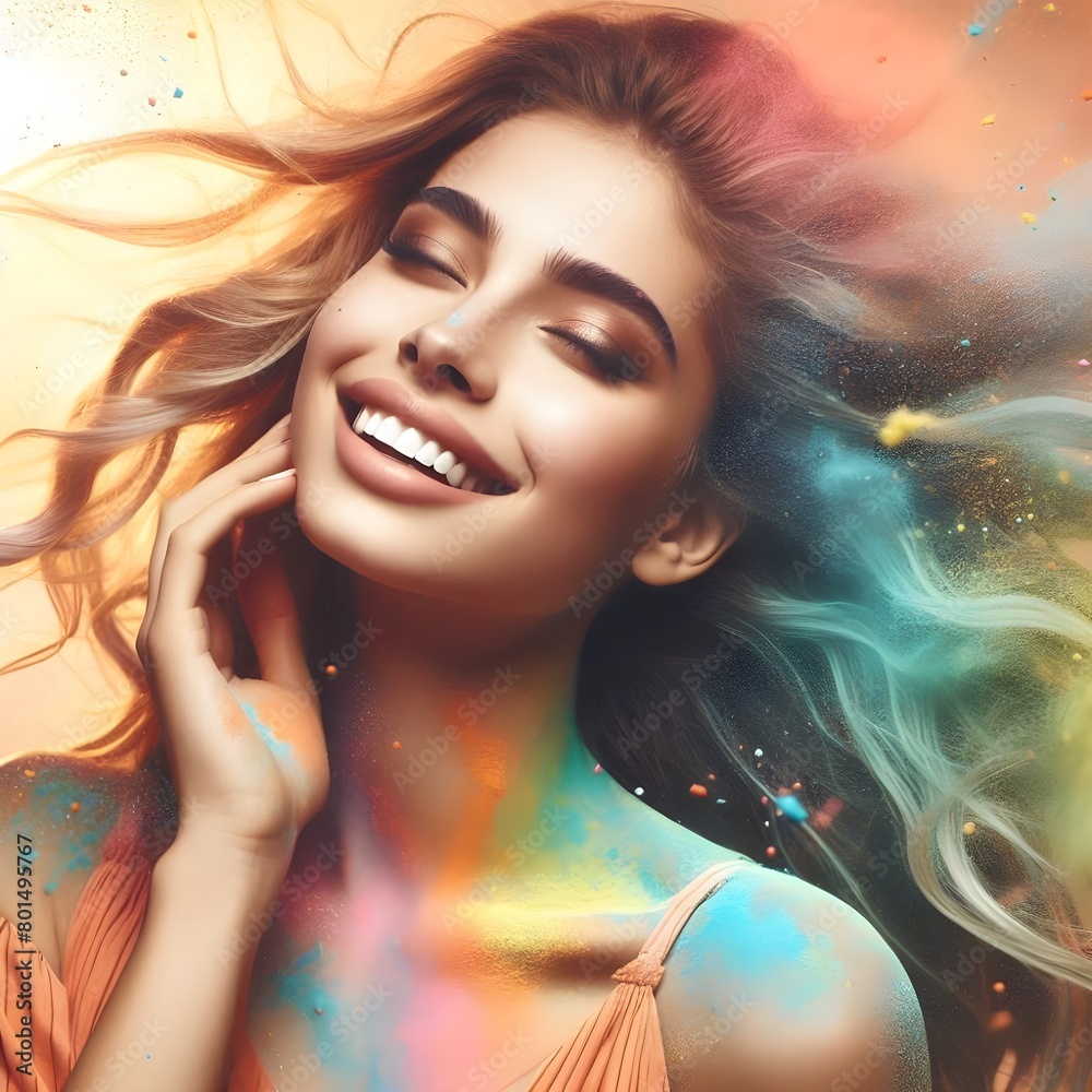 Rainbow dust fluttering, a beautiful girl smiling brightly.
Generative ai. Rainbow dust fluttering, a beautiful girl smiling brightly.
Generative ai.