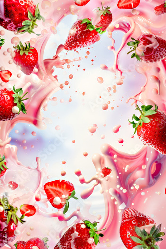 Strawberry and milk splash. Strawberry and milk splash on white background