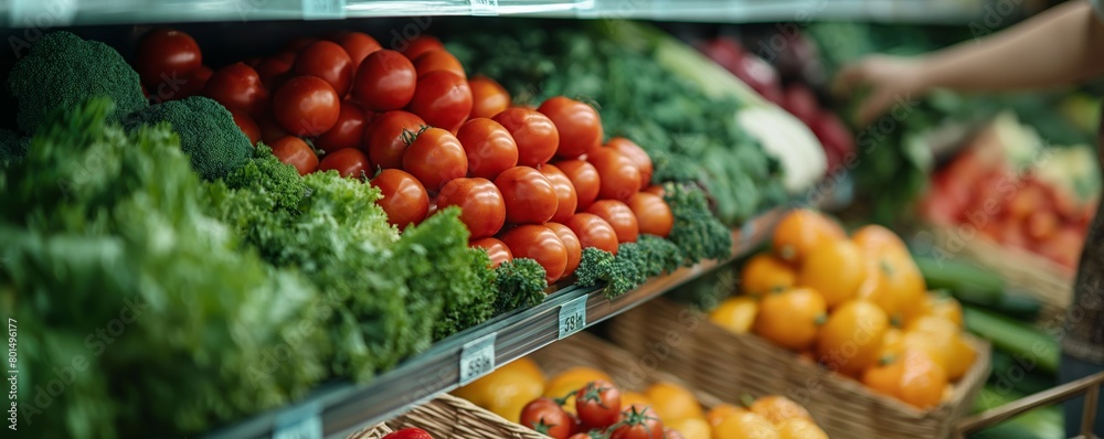 Fresh vegetables on supermarket shelves