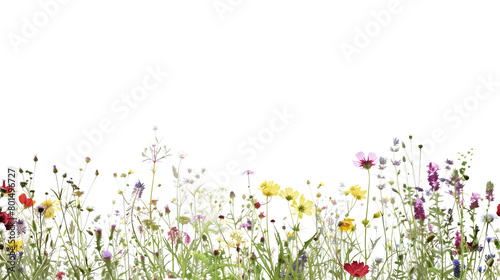 Fototapeta Naklejka Na Ścianę i Meble -  Field of mixed wildflowers in the breeze, isolated on transparent background