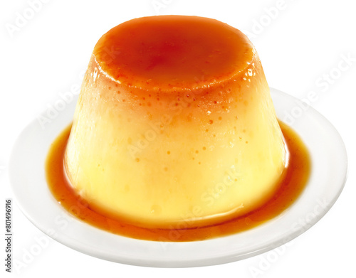 prato com pudim de leite com calda de caramelo isolado em fundo transparente -delicioso pudim de leite condensado