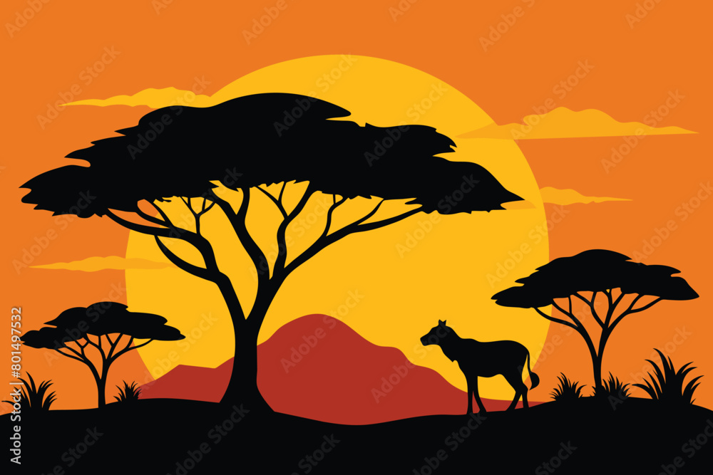 Savanna Landscape Africa Vector Silhouette Vectors design