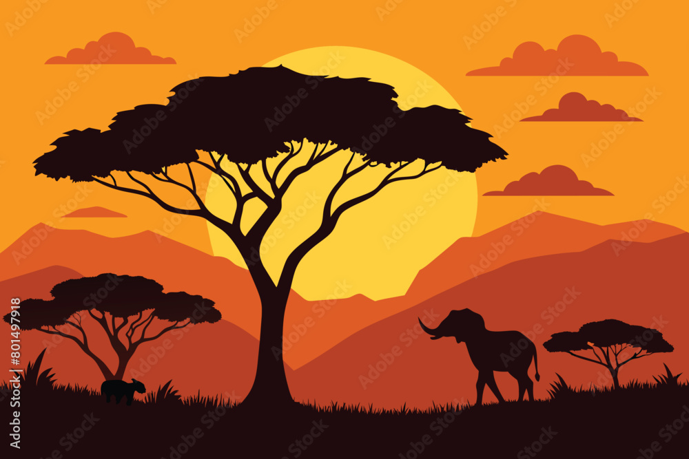Savanna Landscape Africa Vector Silhouette Vectors design