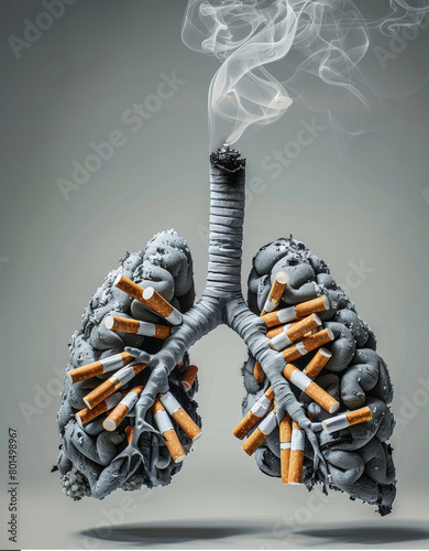 human lungs made from cigarettes, showing the effects of the environment on health, the effects of smoking on health, the harm of smoking