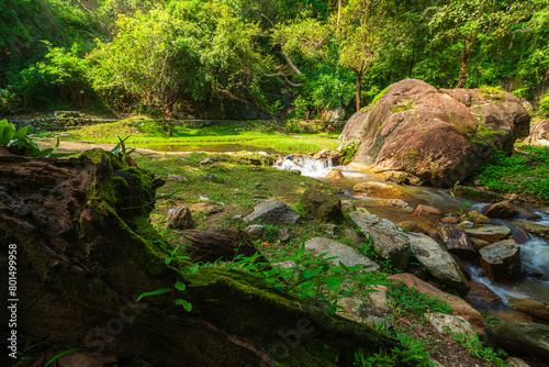 Huai Kaeo waterfall at Huai Kaeo waterfall National Park in tourist attraction with green forest nature in Chiang Mai,Thailand.