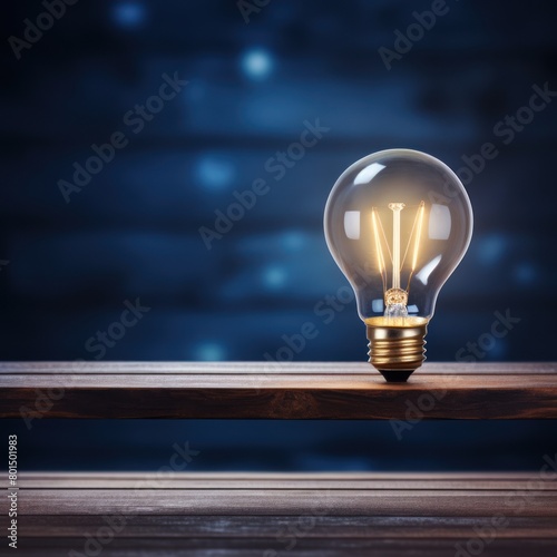 Navy Blue backdrop with illuminated lightbulb on a white platform symbolizing ideas and creativity business concept creative thinking innovation new 