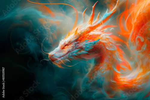 Fantasy flying dragon illustration. Mythology. AI generative.