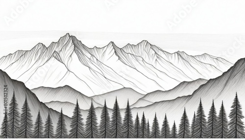 a drawing of mountains and trees a detailed drawin photo