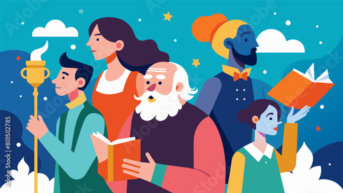 Through their words the poets paint a vivid picture of the past the present and the future igniting the audiences imagination.. Vector illustration