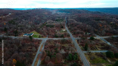 Aerial landscape of graffiti road in Fall around abandoned coal town Centralia Pennsylvania photo