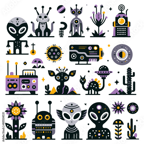 Extraterrestrial Alien Vector Design Elements: Explore the Cosmos with Unique Sci-Fi Graphics photo