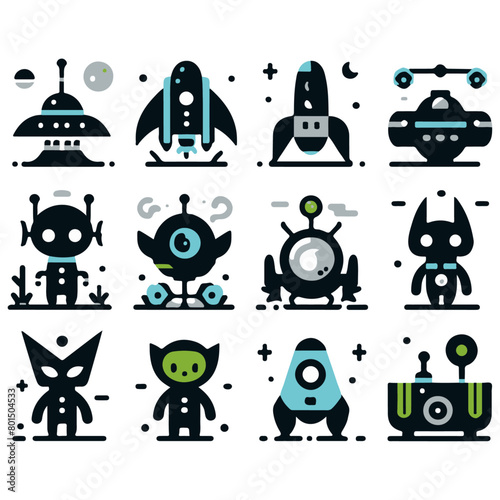 Extraterrestrial Alien Vector Design Elements: Explore the Cosmos with Unique Sci-Fi Graphics