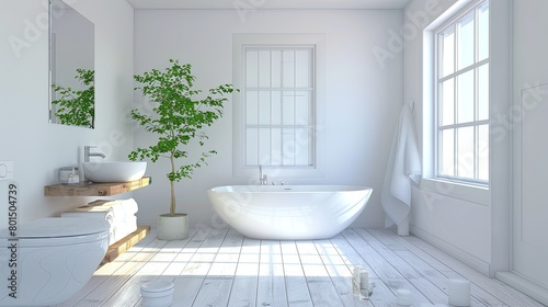 a white bathroom interior featuring a bathtub and toilet  accented with wooden furniture and a window on the wall  bathed in bright daylight.