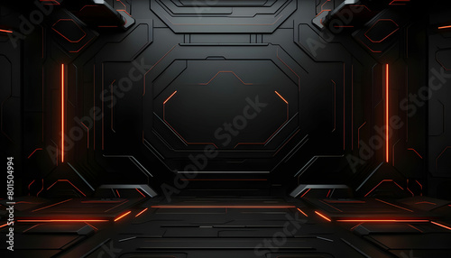 Black, Tech Background with Sci-Fi 3D Panels. Dark, Futuristic style. 3D Render photo