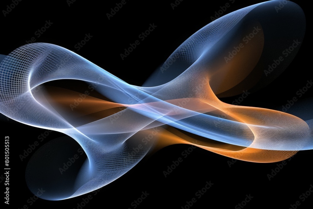 Naklejka premium Hypnotic swirls of blue and orange intertwining on a dark black canvas, creating a mesmerizing and artistic visual experience.