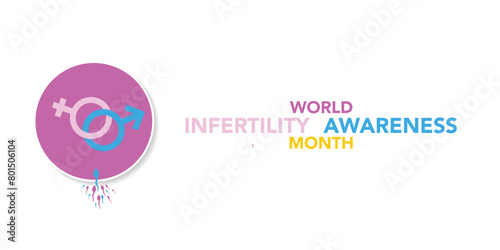June is World Infertility Awareness Month vector. Pink and blue awareness ribbon with world map silhouette icon vector isolated on a white background. Fertility health design element. Important day