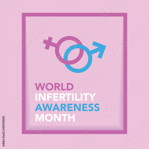 June is World Infertility Awareness Month vector. Pink and blue awareness ribbon with world map silhouette icon vector isolated on a white background. Fertility health design element. Important day