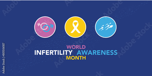 June is World Infertility Awareness Month vector. Pink and blue awareness ribbon with world map silhouette icon vector isolated on a white background. Fertility health design element. Important day photo