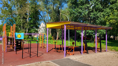 An empty smart multi-colored sports playground for children and Adults.