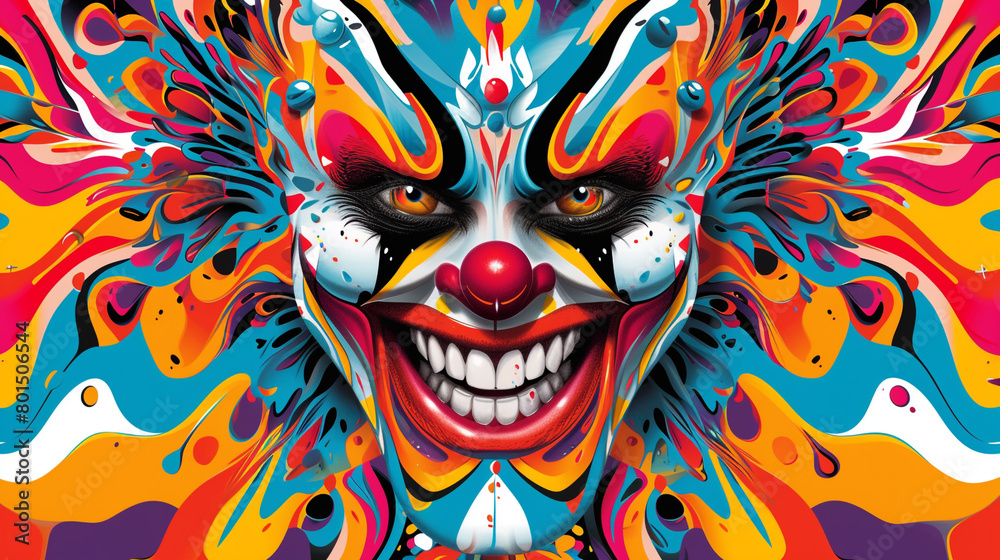  A digital rendering of a joker-inspired pattern, created with vibrant colors and dynamic shapes, and captured in stunning detail by an HD camera. The playful composition exudes energy and excitement,