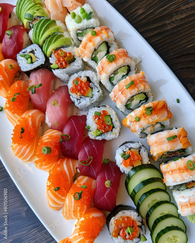 sushi rolls on a sleek white plate, sushi, food, fish, salmon, japanese, rice, seafood, roll, meal, raw, plate, dinner, healthy, sashimi, japan, maki, gourmet, fresh, lunch, diet, white, wasabi