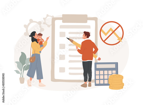 Anti-crisis family budget isolated concept vector illustration.
