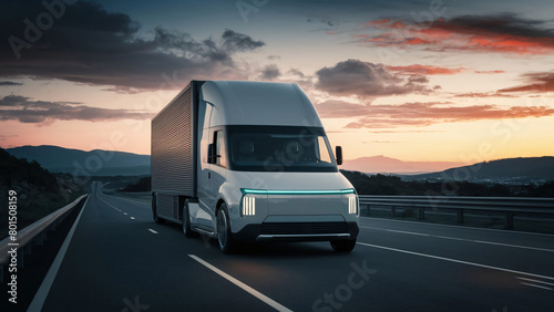 Concept design of a futuristic electric trucks on the highway, future sustainable logistics concepts