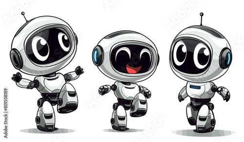 Cute cartoon robot with different emotions. Vector illustration isolated on white background.