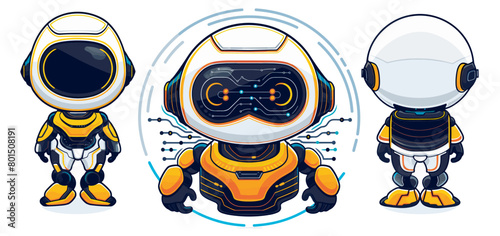 Set of robot vector illustration isolated on white background. Cartoon style.